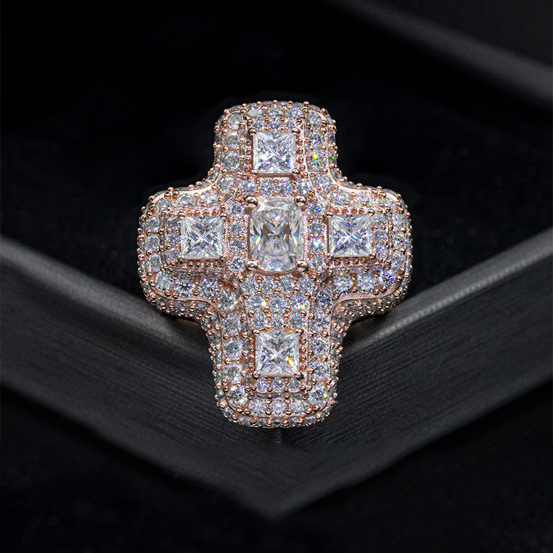 7/11 ICE Silver Moissanite VVS Baguette Cross for Men Hip Hop Jewelry