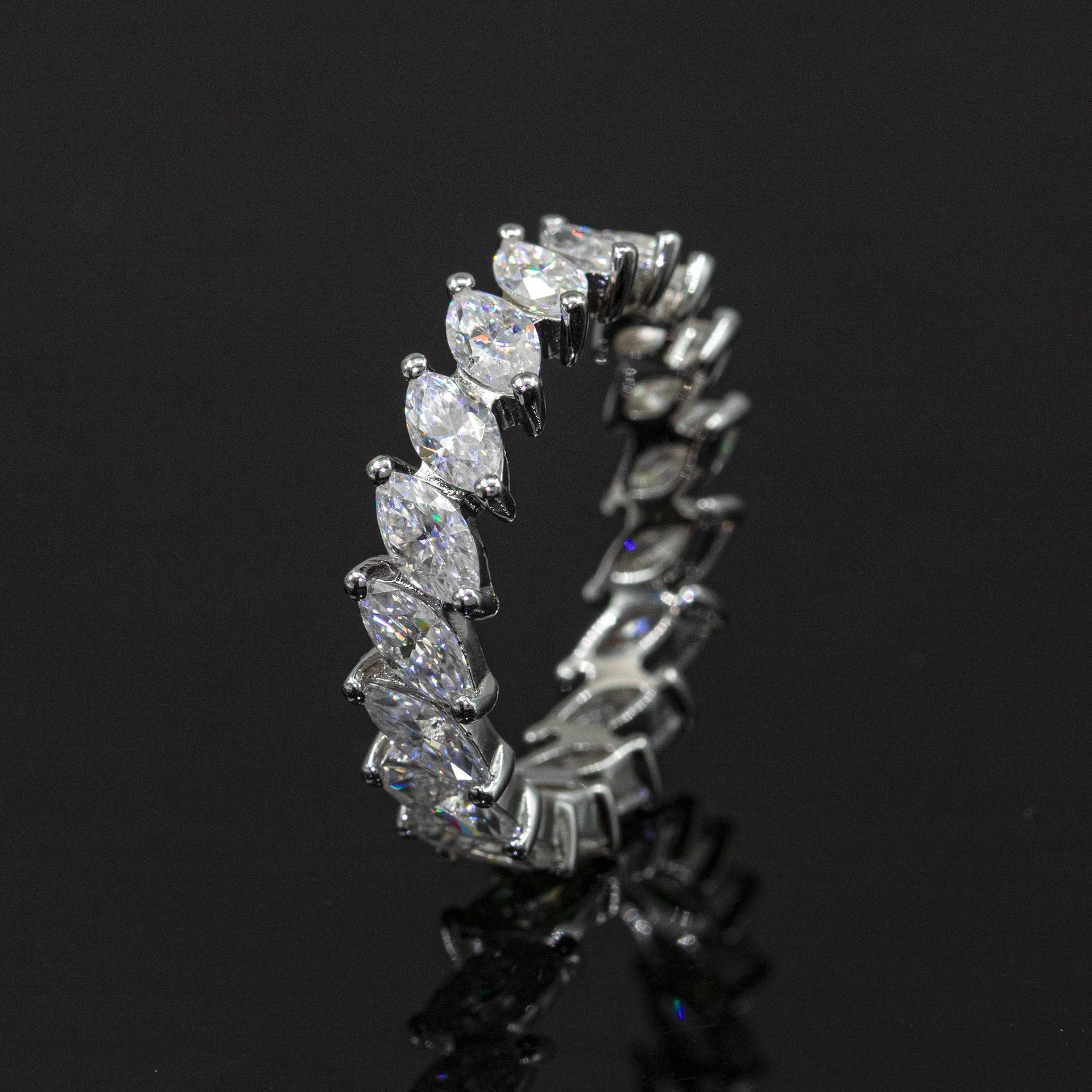 7/11 ICE Silver Moissanite VVS Leaf Shape Ring for Women Hip Hop Jewelry