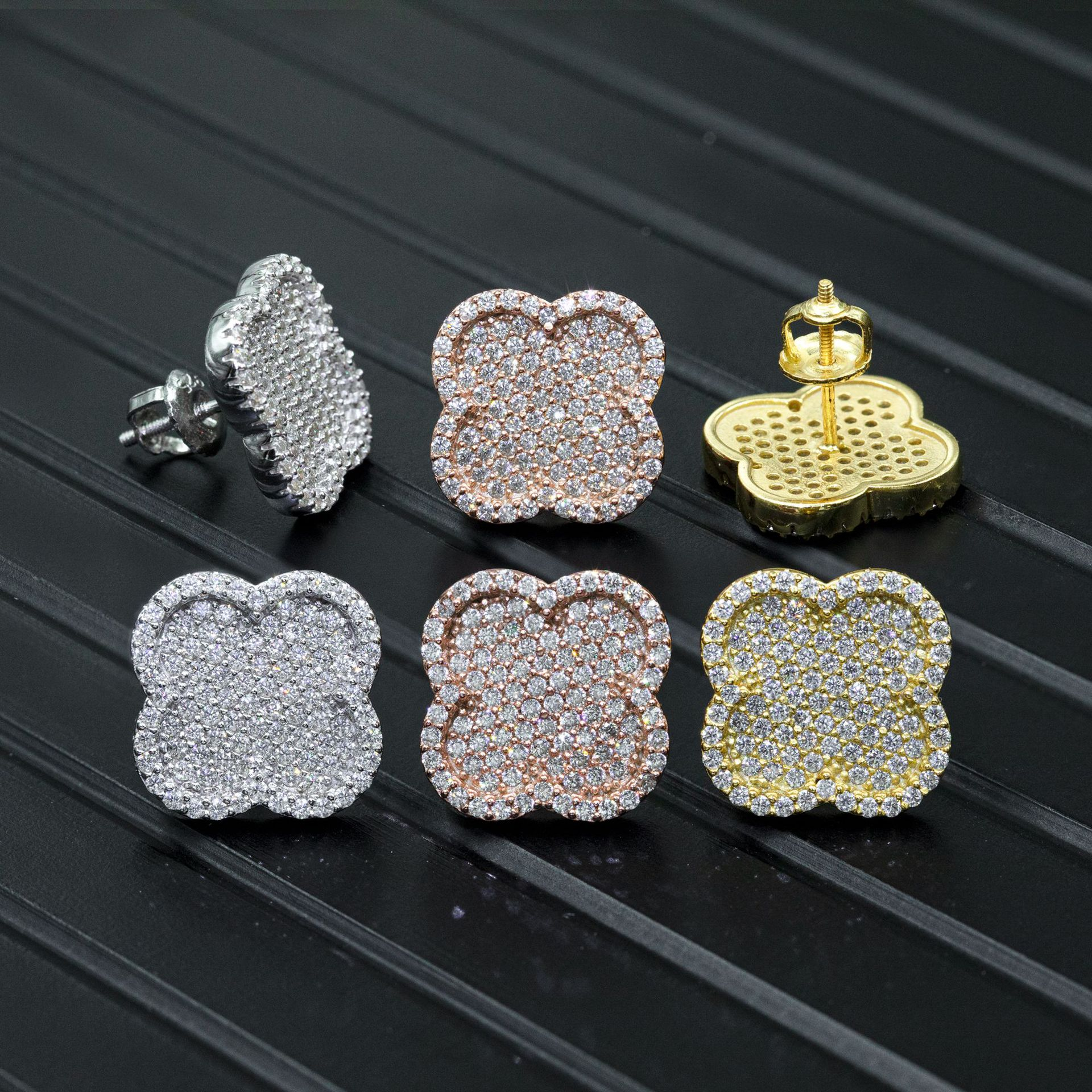 7/11 ICE Silver Moissanite VVS Cross Flower Stud Earring for Women Hip Hop Jewelry