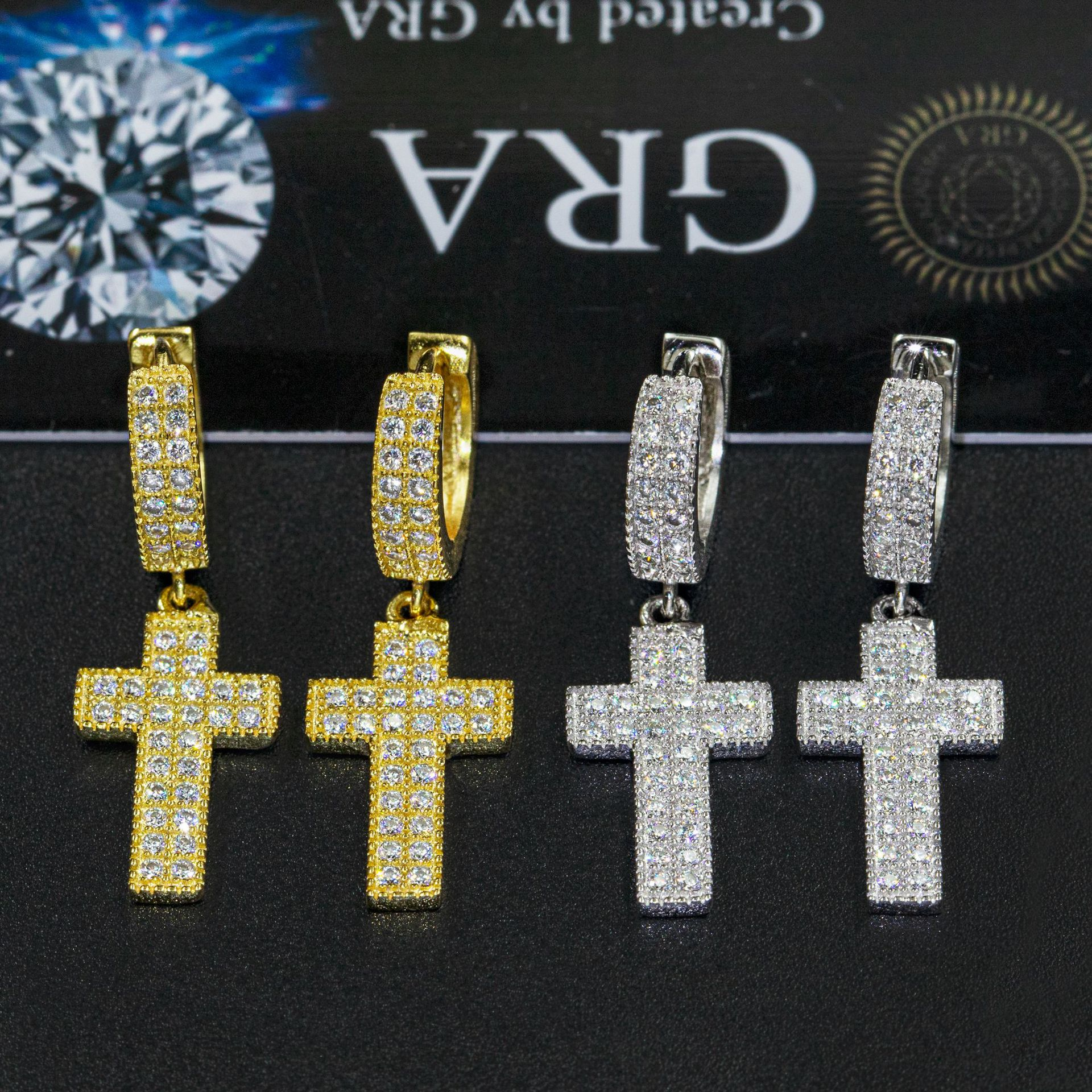 7/11 ICE Silver Moissanite VVS Cross Eardrop Earring for Men Hip Hop Jewelry