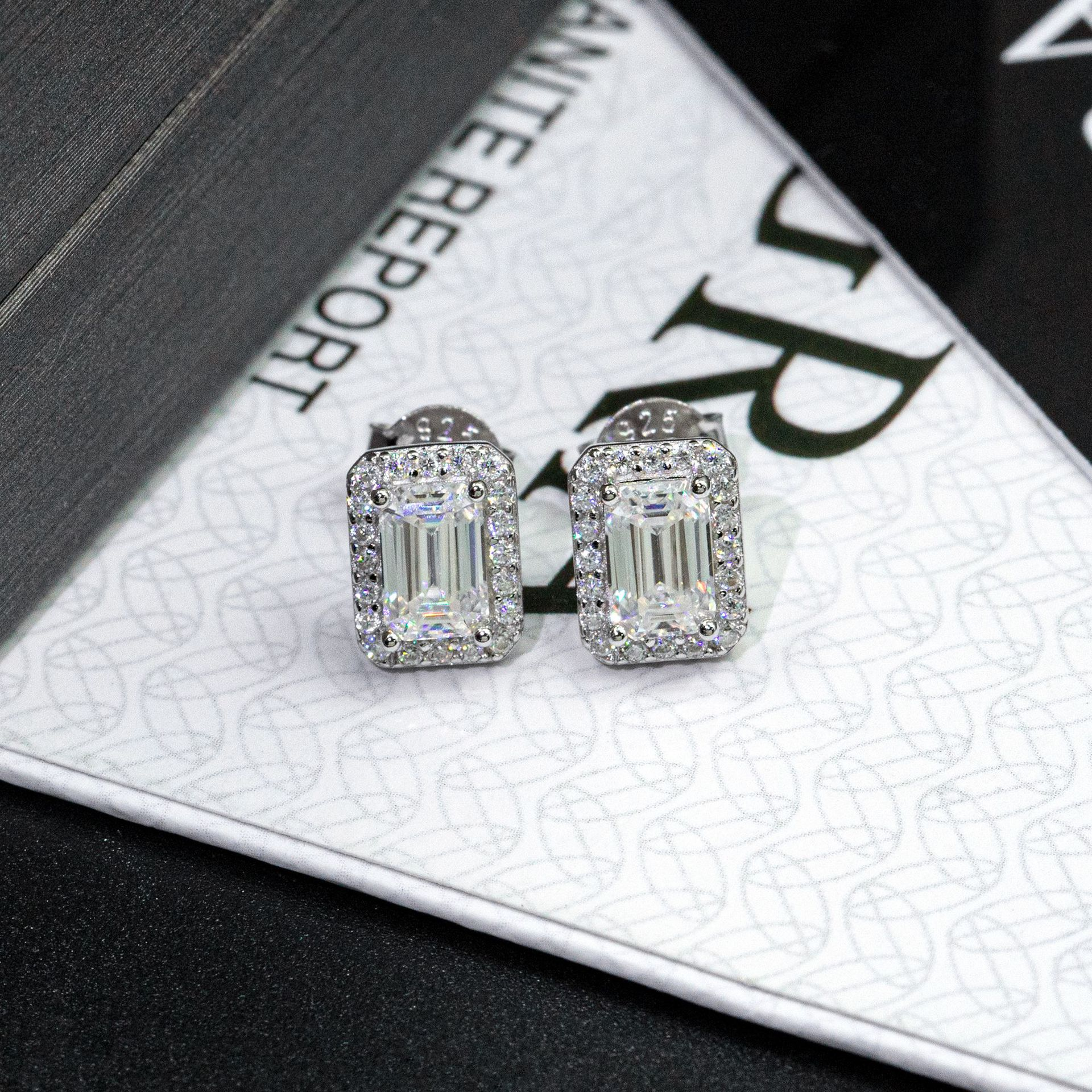 7/11 ICE Silver Moissanite VVS Rectangle Baguette Stud Earring for Men Hip Hop Jewelry