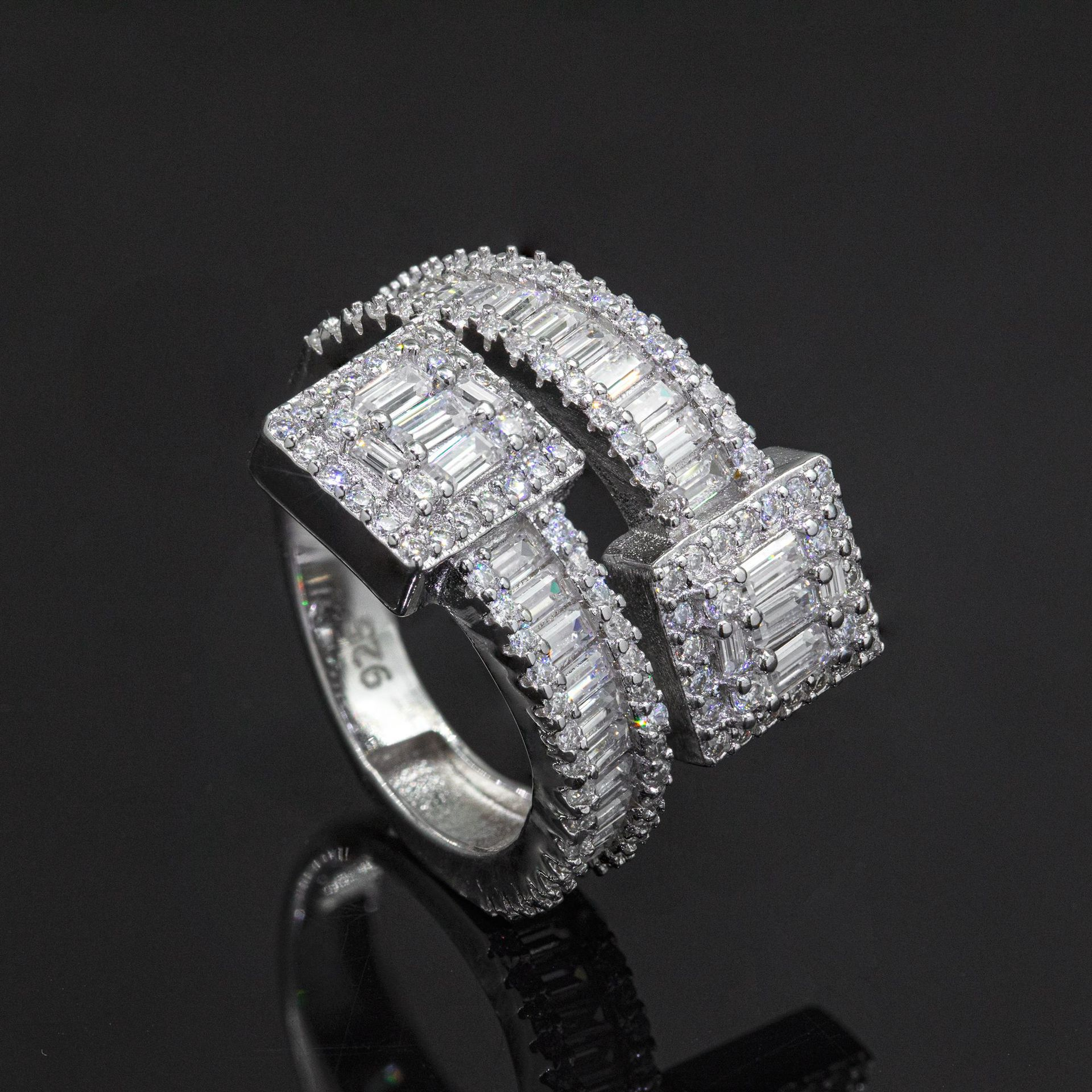 7/11 ICE Silver Moissanite VVS Baguette Ring  for Men Hip Hop Jewelry