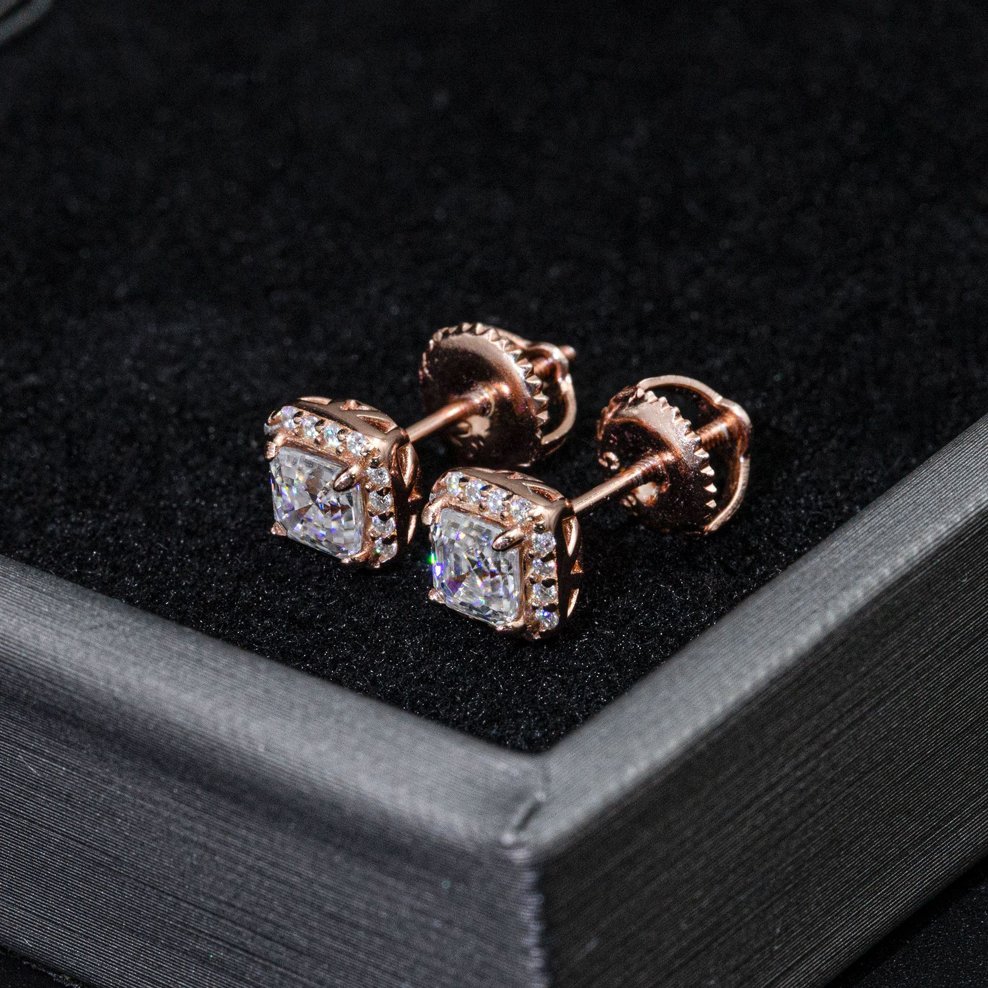 7/11 ICE Silver Moissanite Square Baguette Stud Earring for Men Hip Hop Jewelry