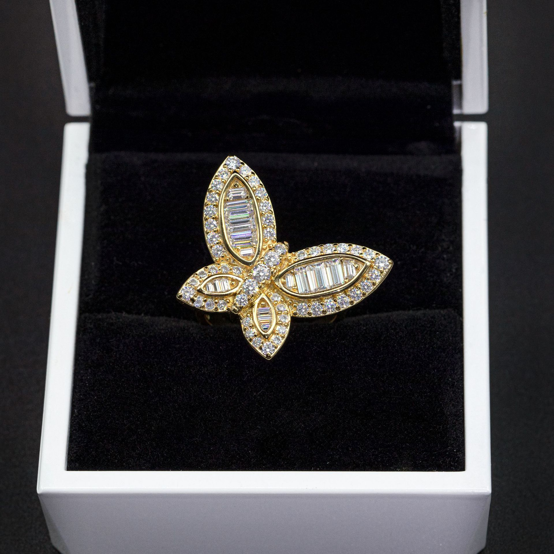 7/11 ICE Silver Moissanite VVS Baguette Butterfly for Women Hip Hop Jewelry