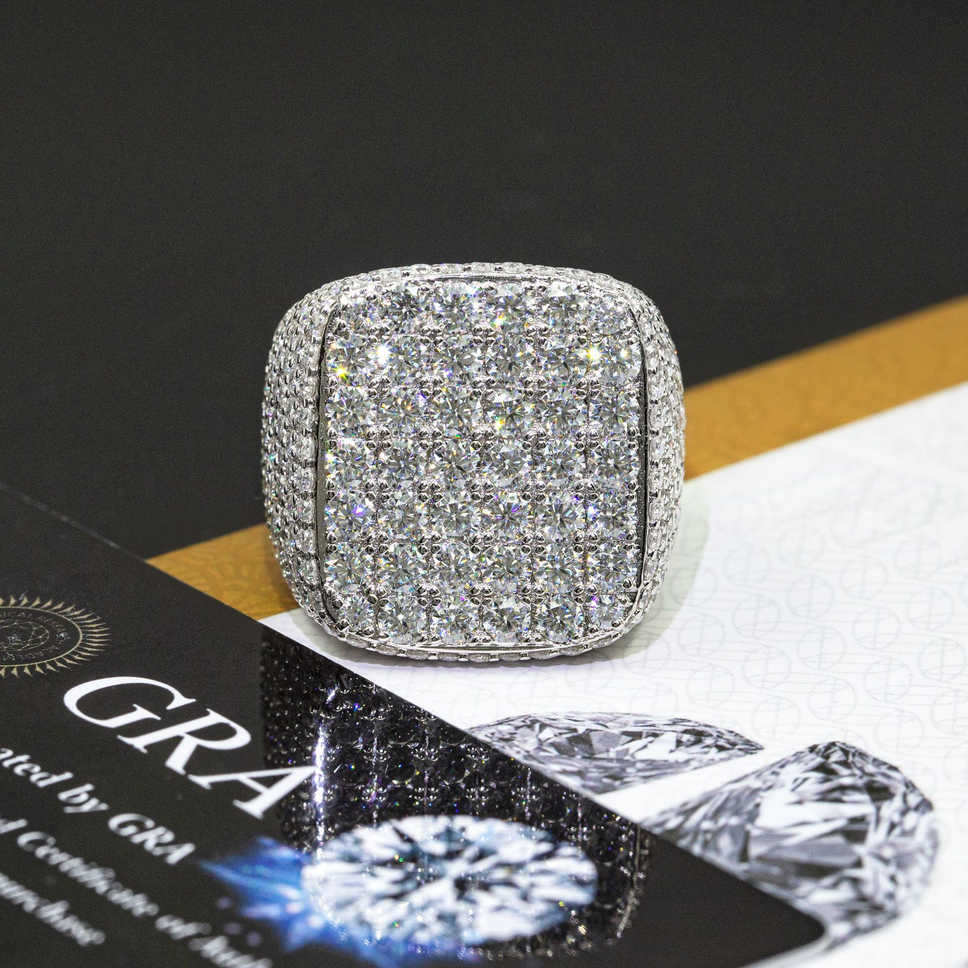 7/11 ICE Silver Moissanite VVS Square Top Ring for Men Hip Hop Jewelry