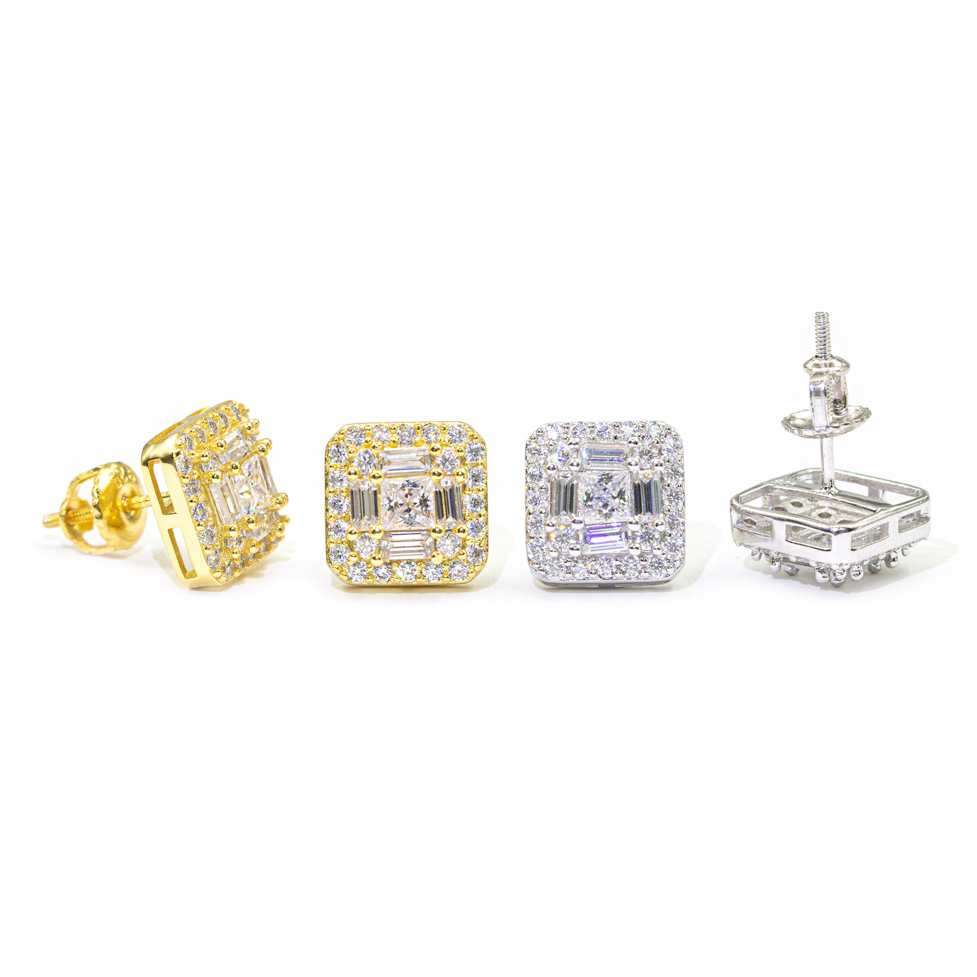 7/11 ICE Silver Moissanite VVS Square Baguette Stud Earring for Men Hip Hop Jewelry