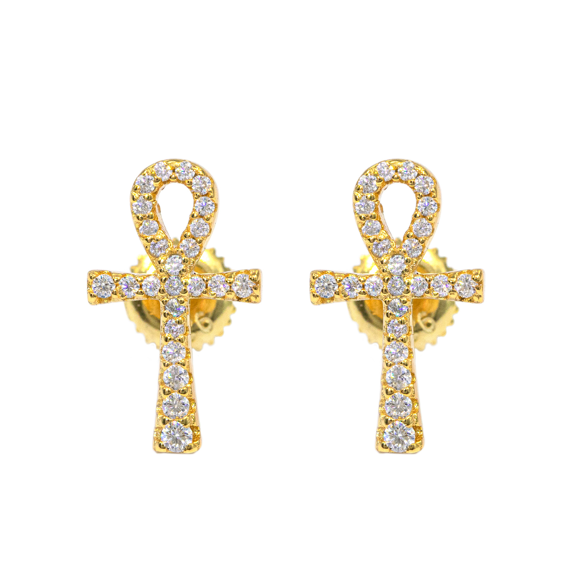 7/11 ICE Silver Moissanite VVS Ankh Cross Stud Earring for Men Hip Hop Jewelry