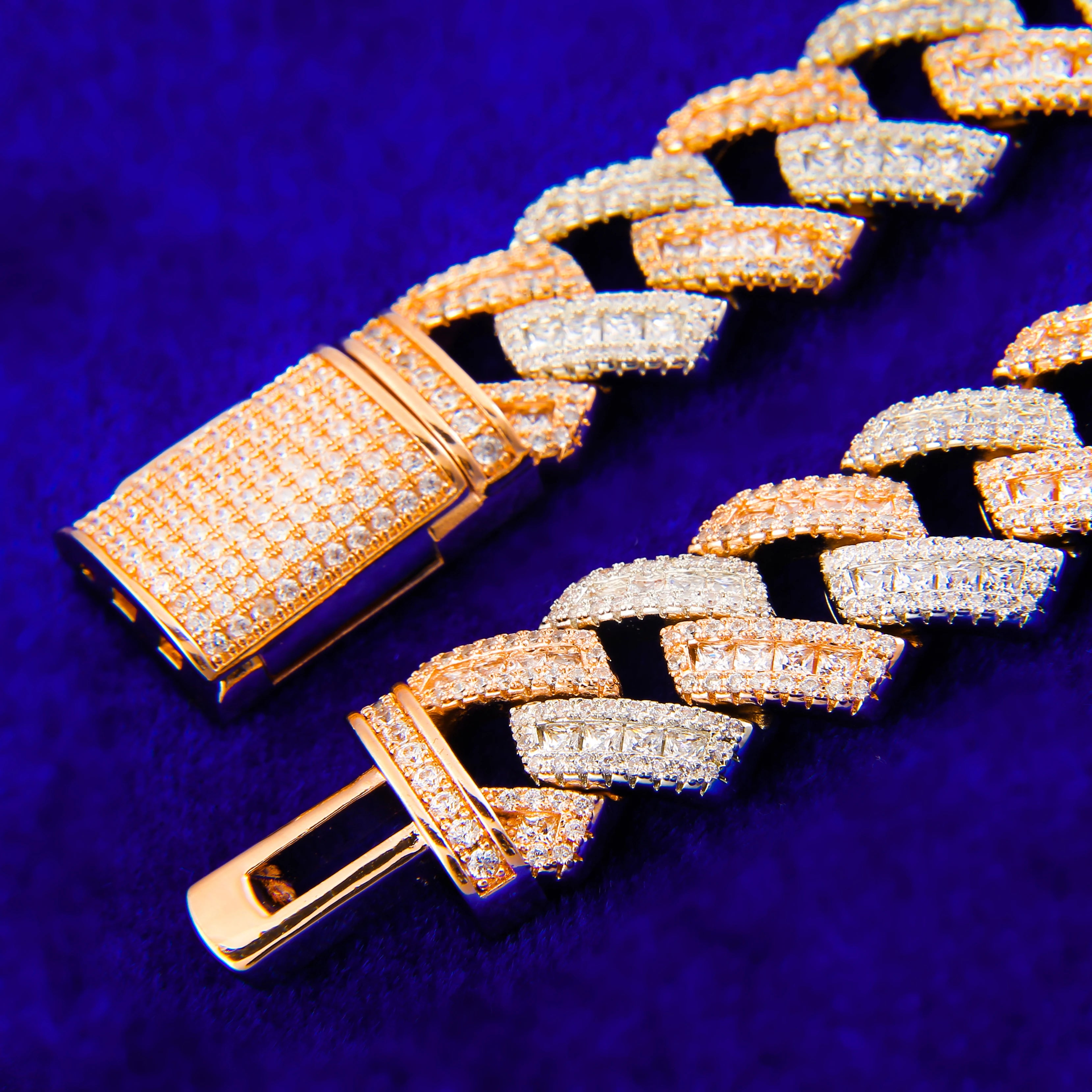 7/11 ICE Iced Out Cuban Link Chain Baguette Charms Men Necklace Real Gold Plated Hip Hop Jewelry