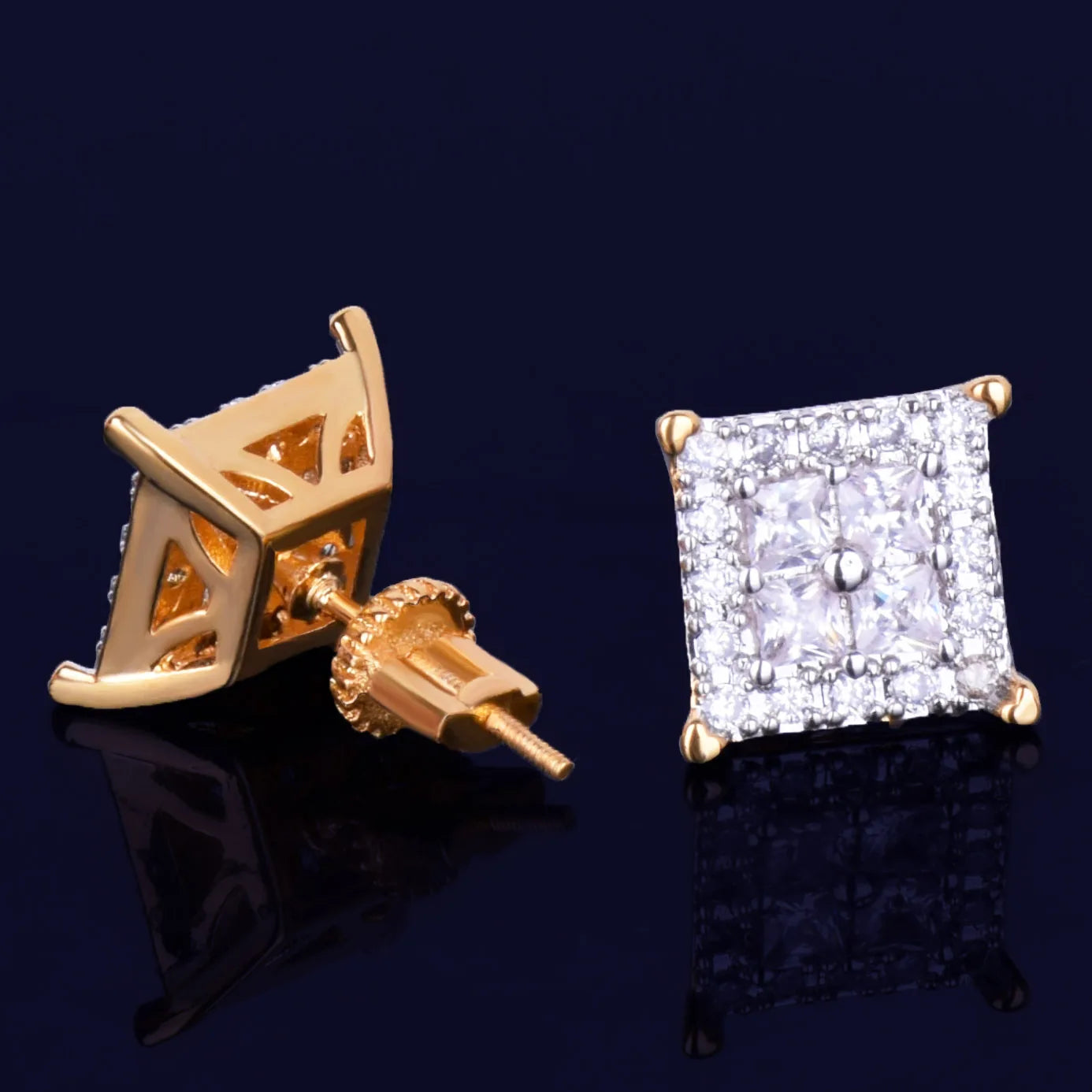 7/11 ICE 12MM Square Baguette Zircon Stud Earring Silver Color Charm Screw Back Women Men's Earrings Fashion Hip Hop Jewelry