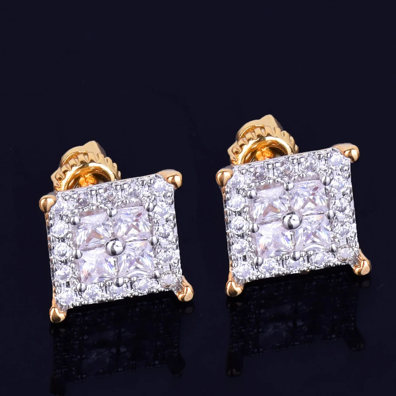 7/11 ICE 12MM Square Baguette Zircon Stud Earring Silver Color Charm Screw Back Women Men's Earrings Fashion Hip Hop Jewelry