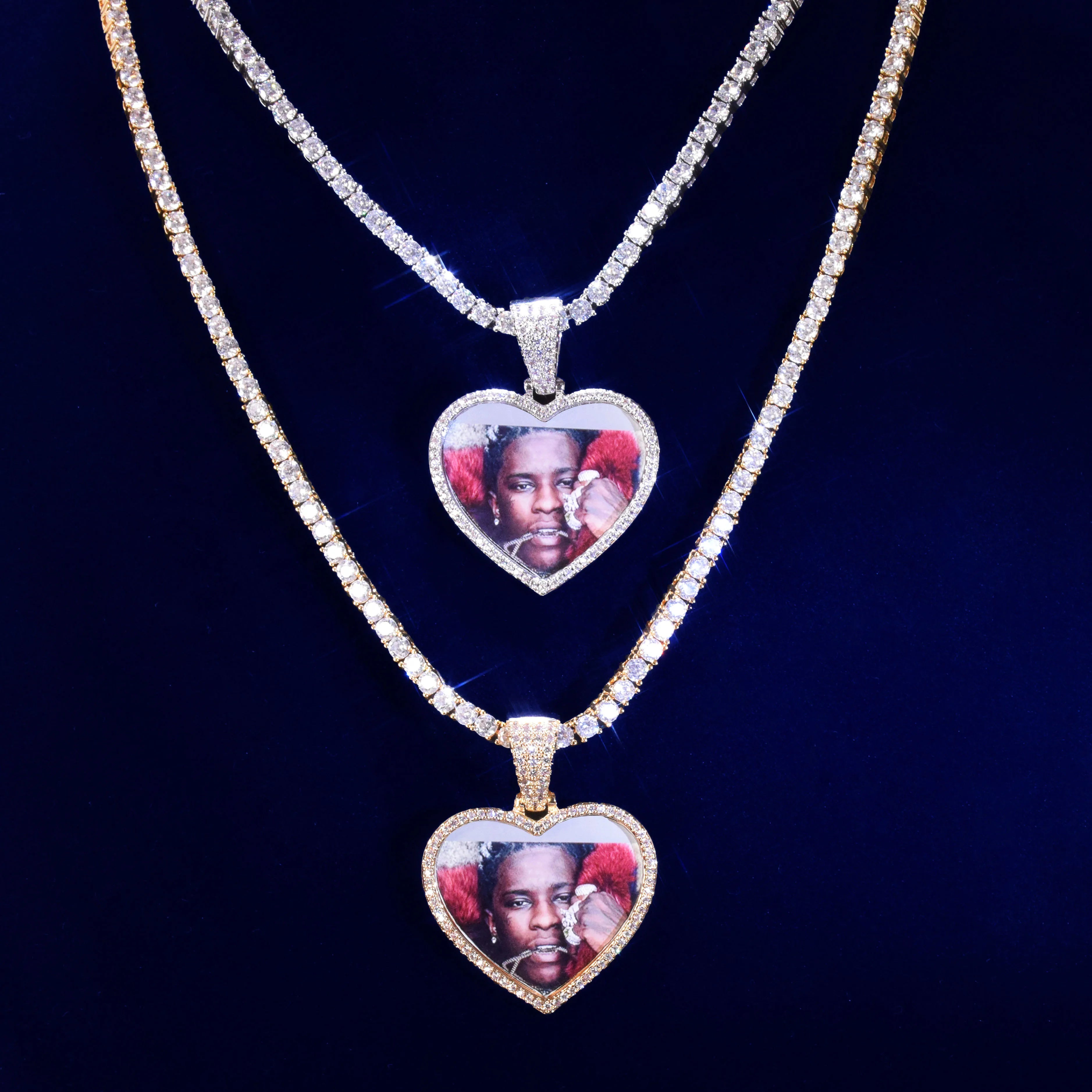 7/11 ICE Custom Made Photo Hart Medaillons Ketting & Hanger Solid Terug Goud Kleur Aaaaa Zirkoon Mannen Hip Hop Sieraden