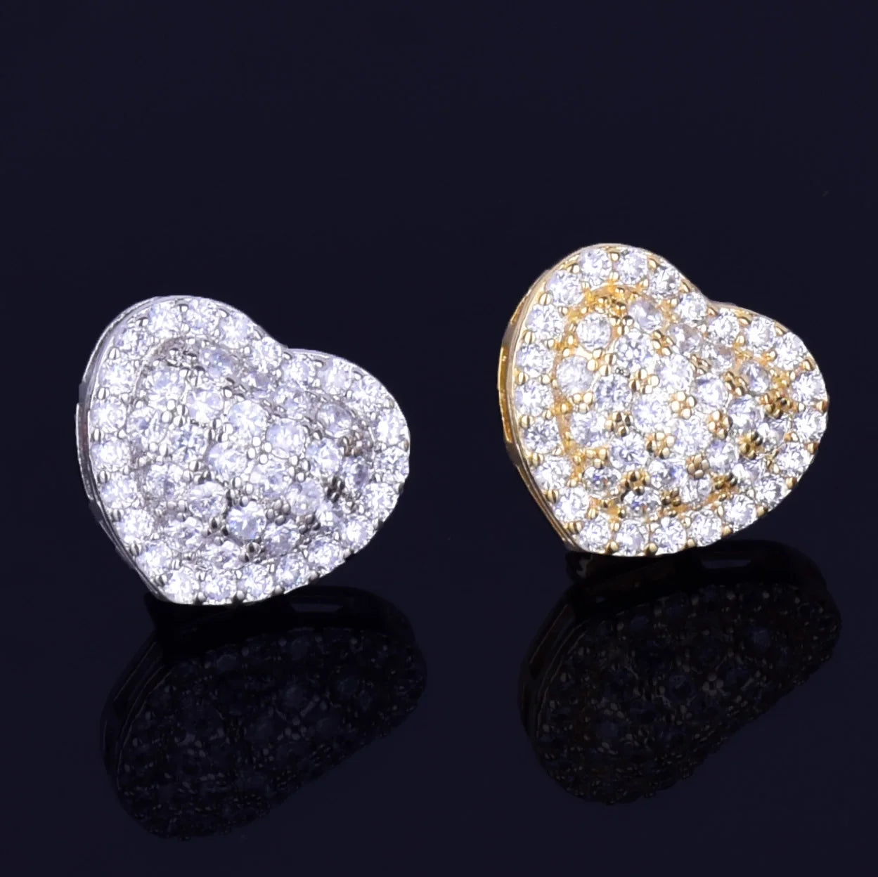 7/11 ICE Heart-shaped Earring White Color Full Cubic Zircon Women Fashion Hip Hop Jewelry for Gift 14MM