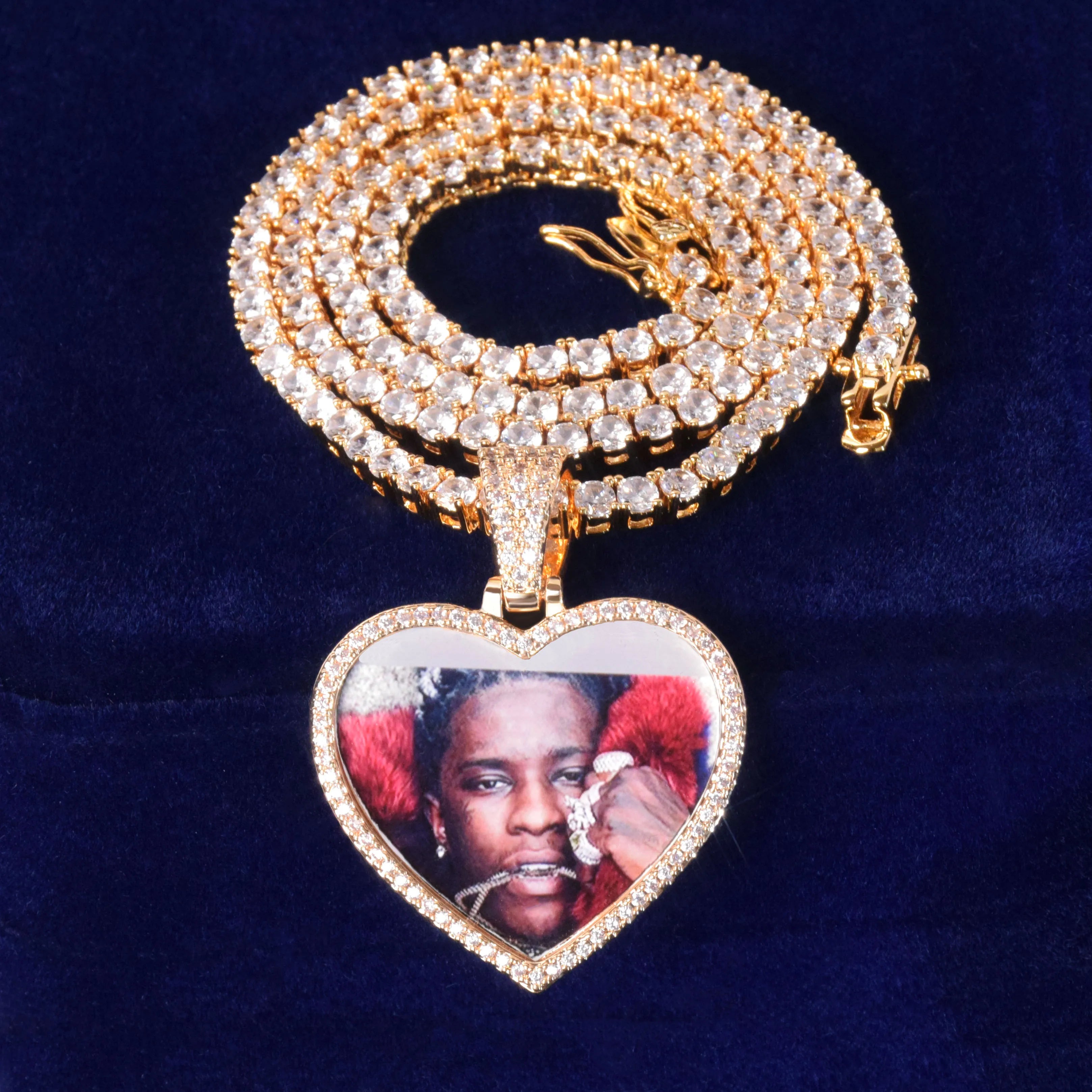 7/11 ICE Custom Made Photo Hart Medaillons Ketting & Hanger Solid Terug Goud Kleur Aaaaa Zirkoon Mannen Hip Hop Sieraden