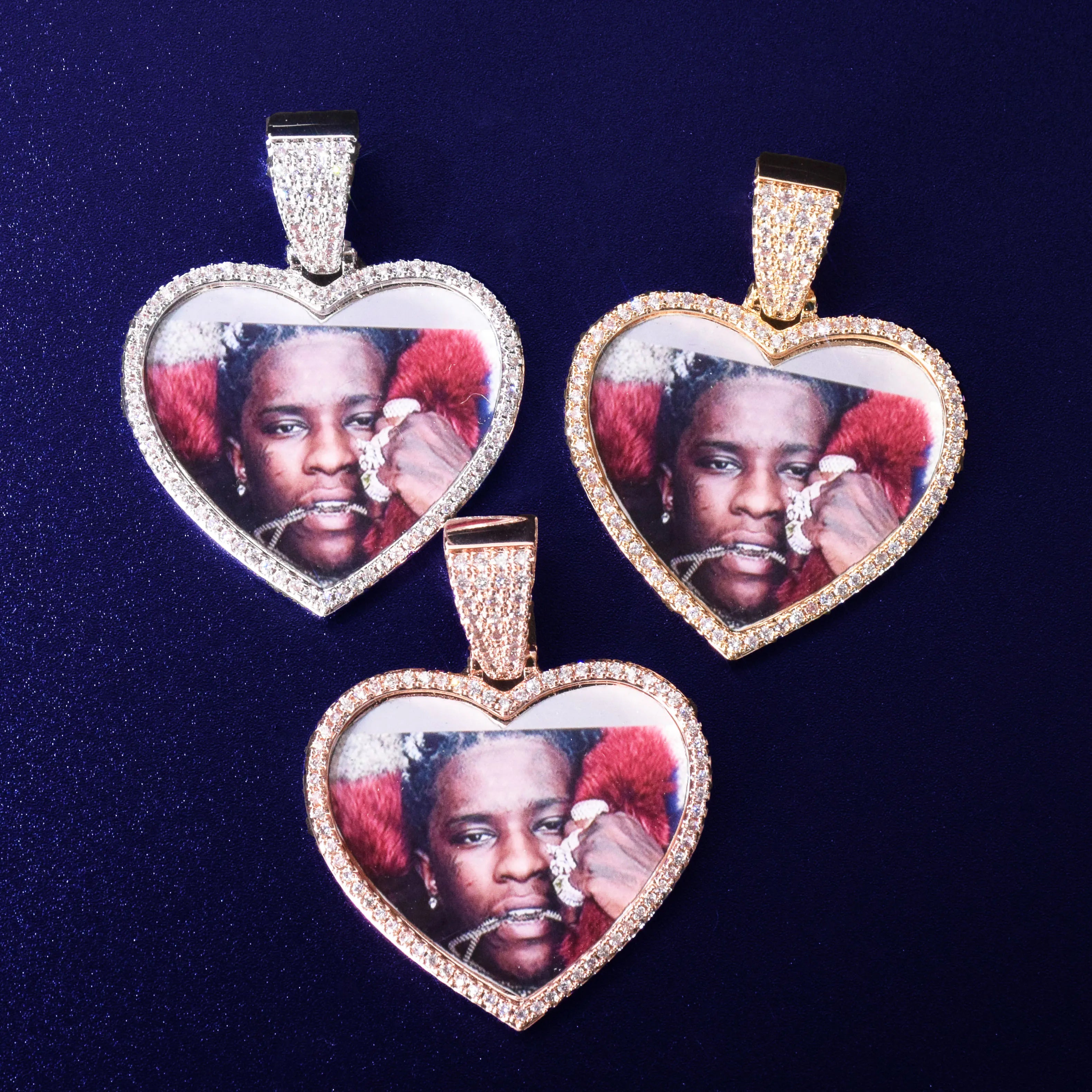 7/11 ICE Custom Made Photo Hart Medaillons Ketting & Hanger Solid Terug Goud Kleur Aaaaa Zirkoon Mannen Hip Hop Sieraden