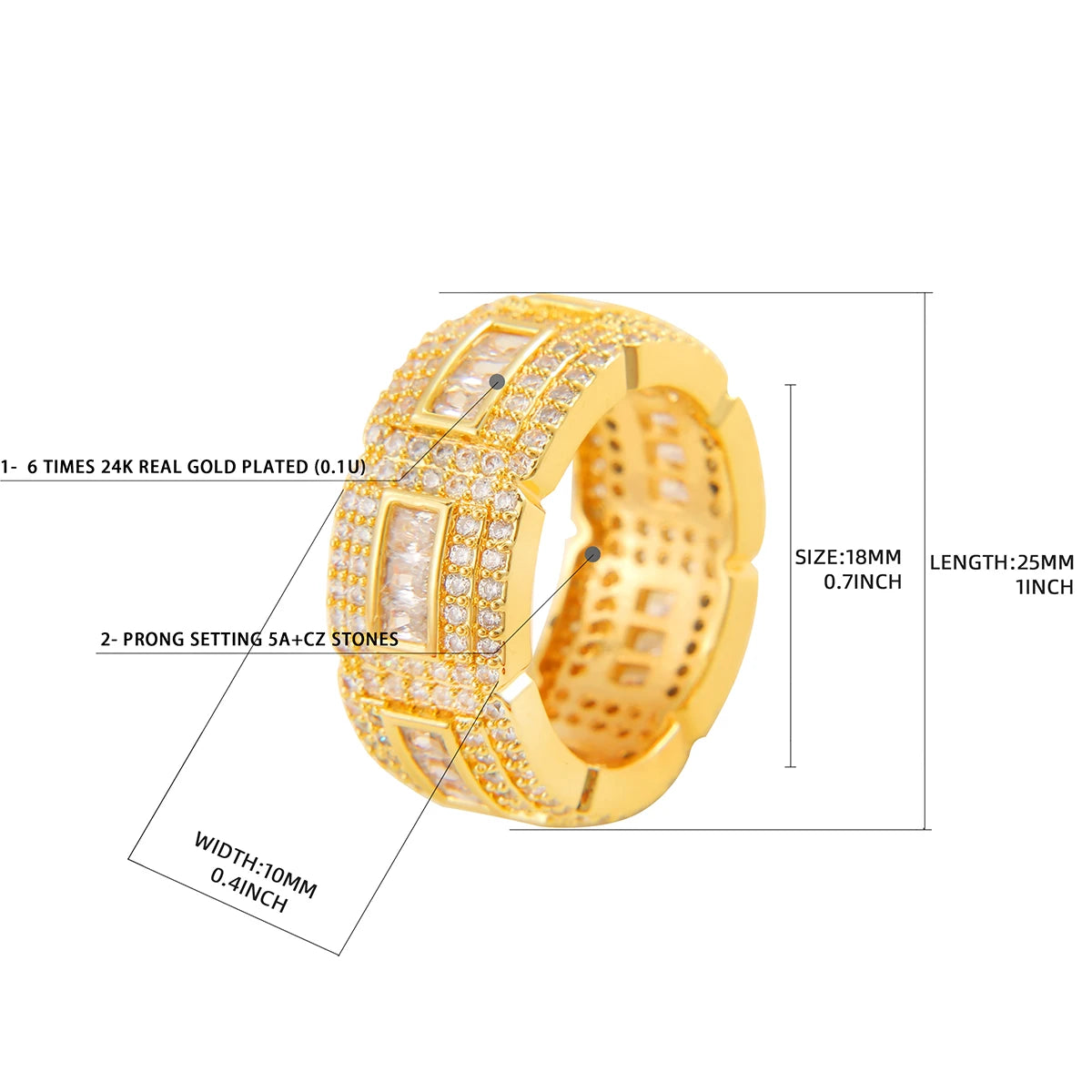 7/11 ICE Iced Out Ring Voor Mannen Baguette Real Vergulde Hip Hop Sieraden 2022 Trend Mode Korea Best Verkopende