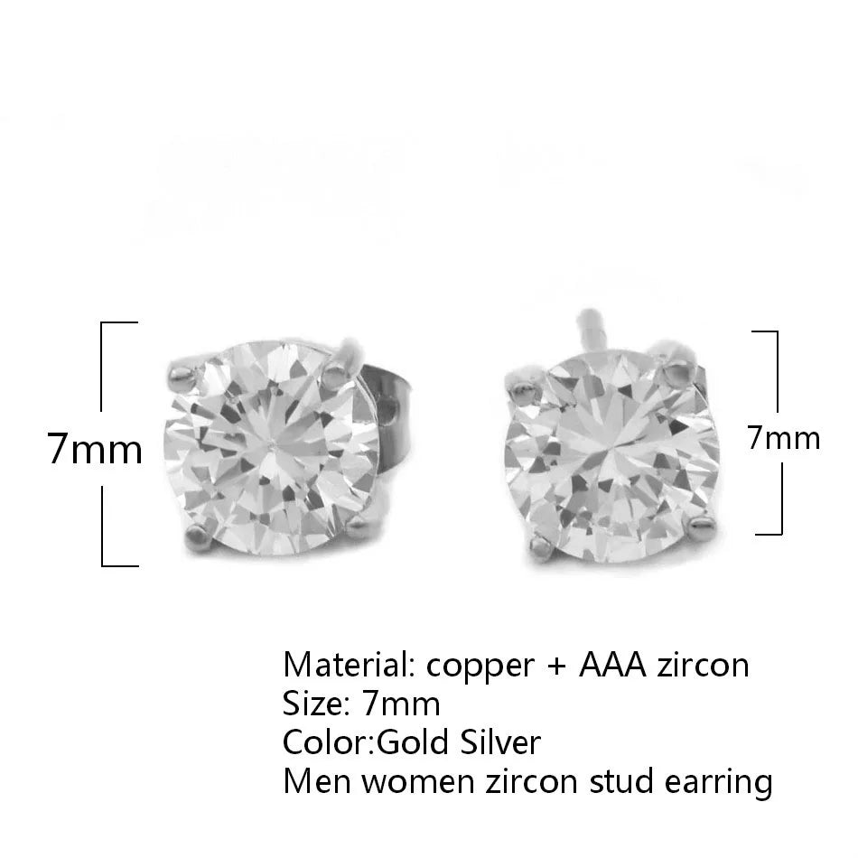 7/11 ICE Cubic Zircon Stud Earring for Women Hip hop Jewelry Copper Material  AAA CZ Gold Color Round Men Women EARRING Push-back