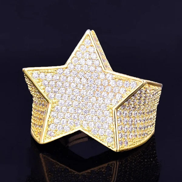 7/11 ICE Men Star Rings Charm Gold Color Full Zircon Fashion Hip Hop Rock Jewelry Bague Homme