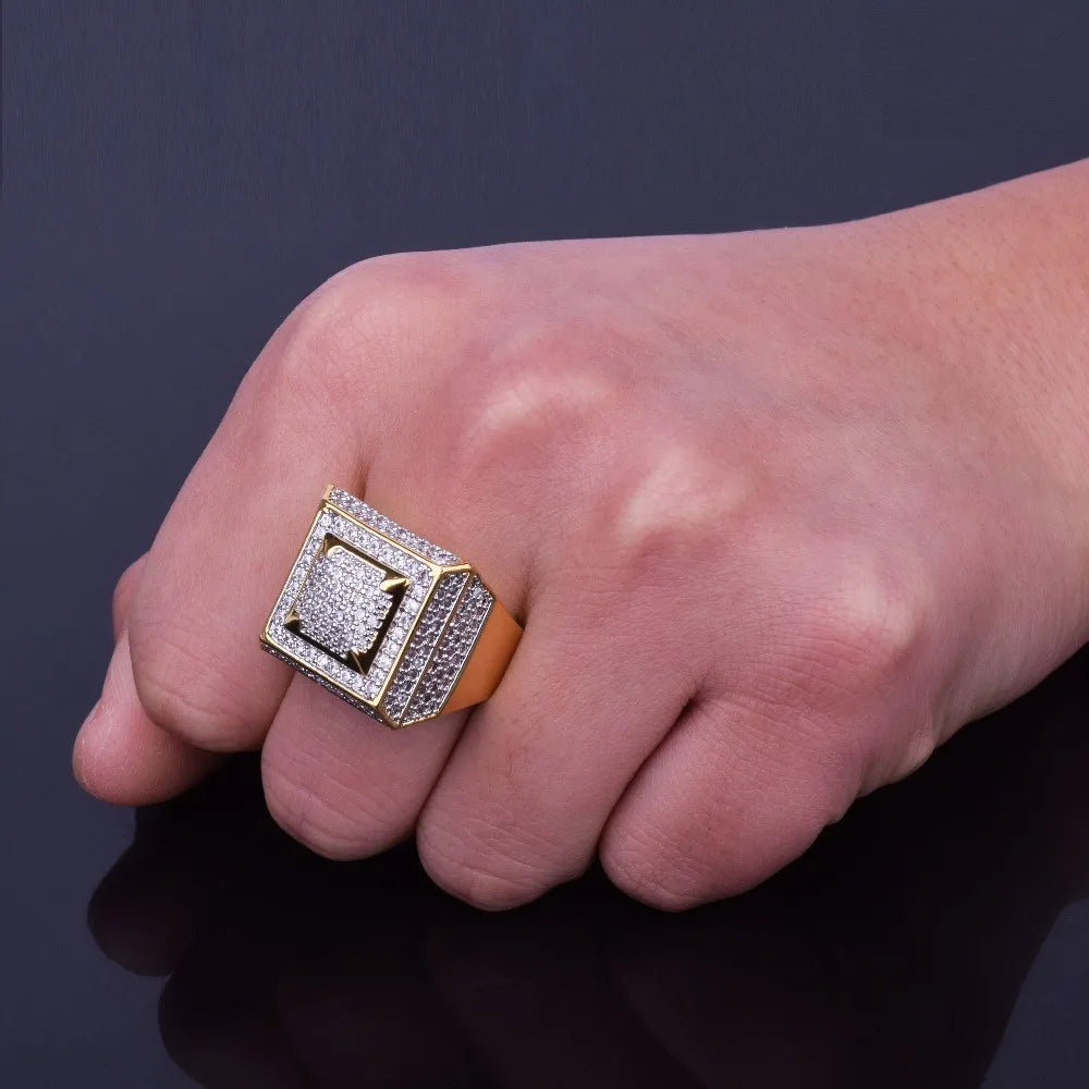 7/11 ICE Anillo Hombre Rings for Men Iced Out Gold Color Plated Hip Hop Jewelry 2022 Trend Fashion Gift