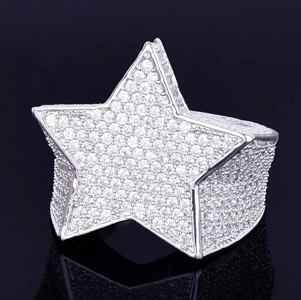 7/11 ICE Men Star Rings Charm Gold Color Full Zircon Fashion Hip Hop Rock Jewelry Bague Homme