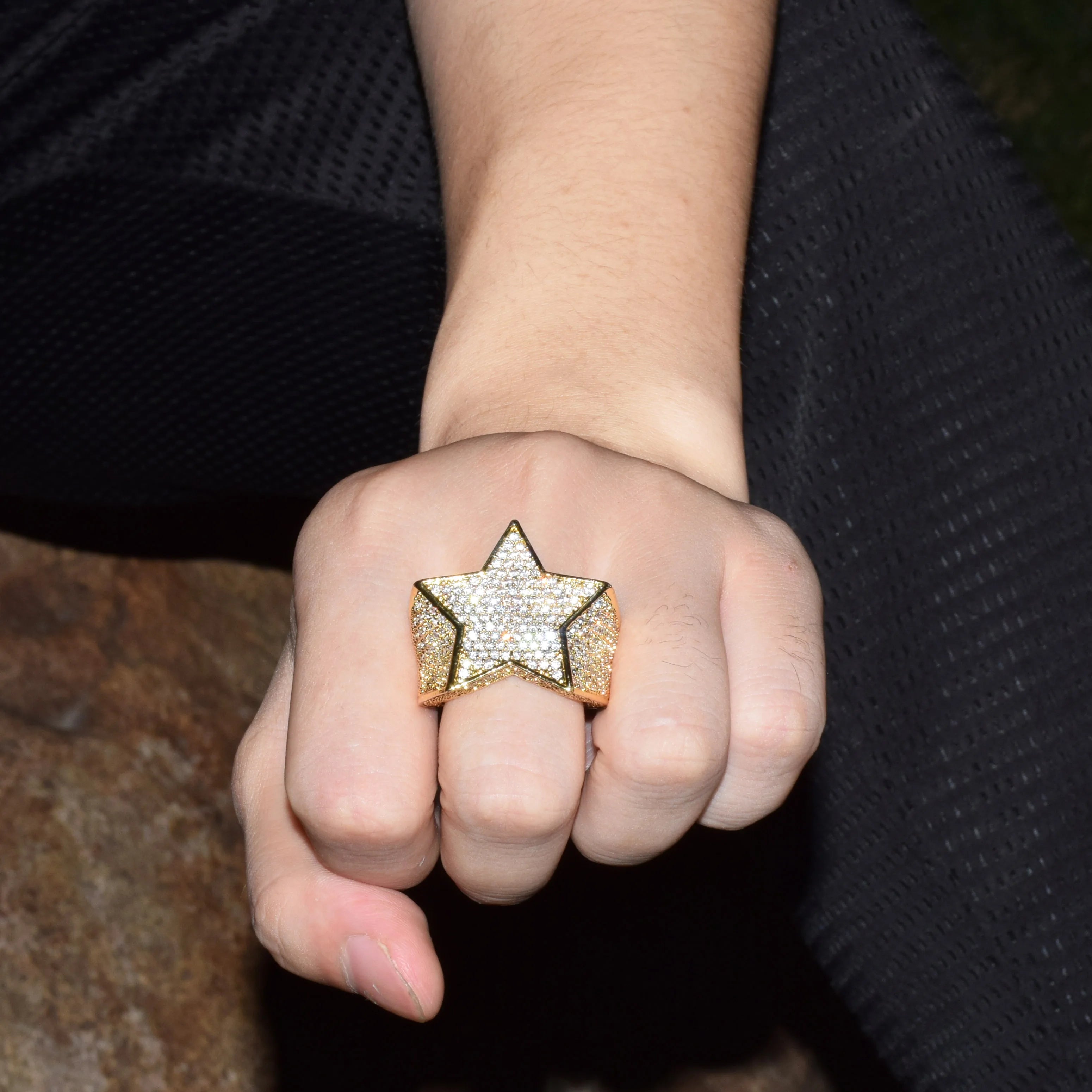 7/11 ICE Men Star Rings Charm Gold Color Full Zircon Fashion Hip Hop Rock Jewelry Bague Homme