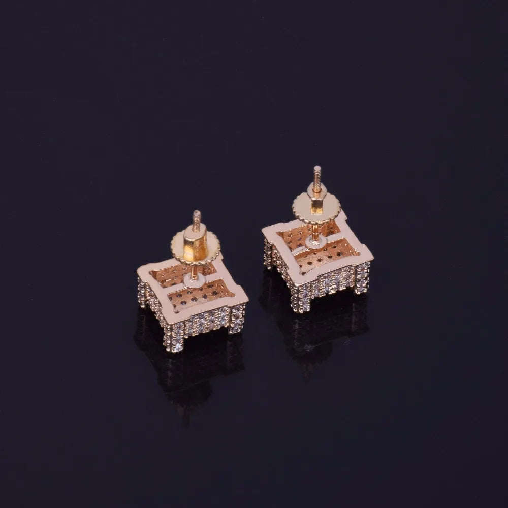 7/11 ICE 10x10mm Mens Zircon Earring Hip hop style Copper Material Iced Bling CZ Square Stud Earrings Screw-back Fashion Jewelry