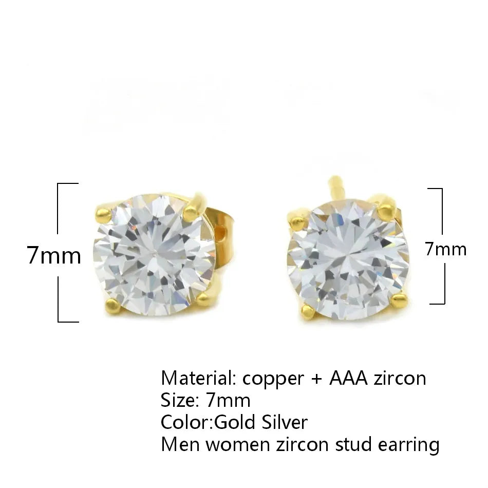 7/11 ICE Cubic Zircon Stud Earring for Women Hip hop Jewelry Copper Material  AAA CZ Gold Color Round Men Women EARRING Push-back