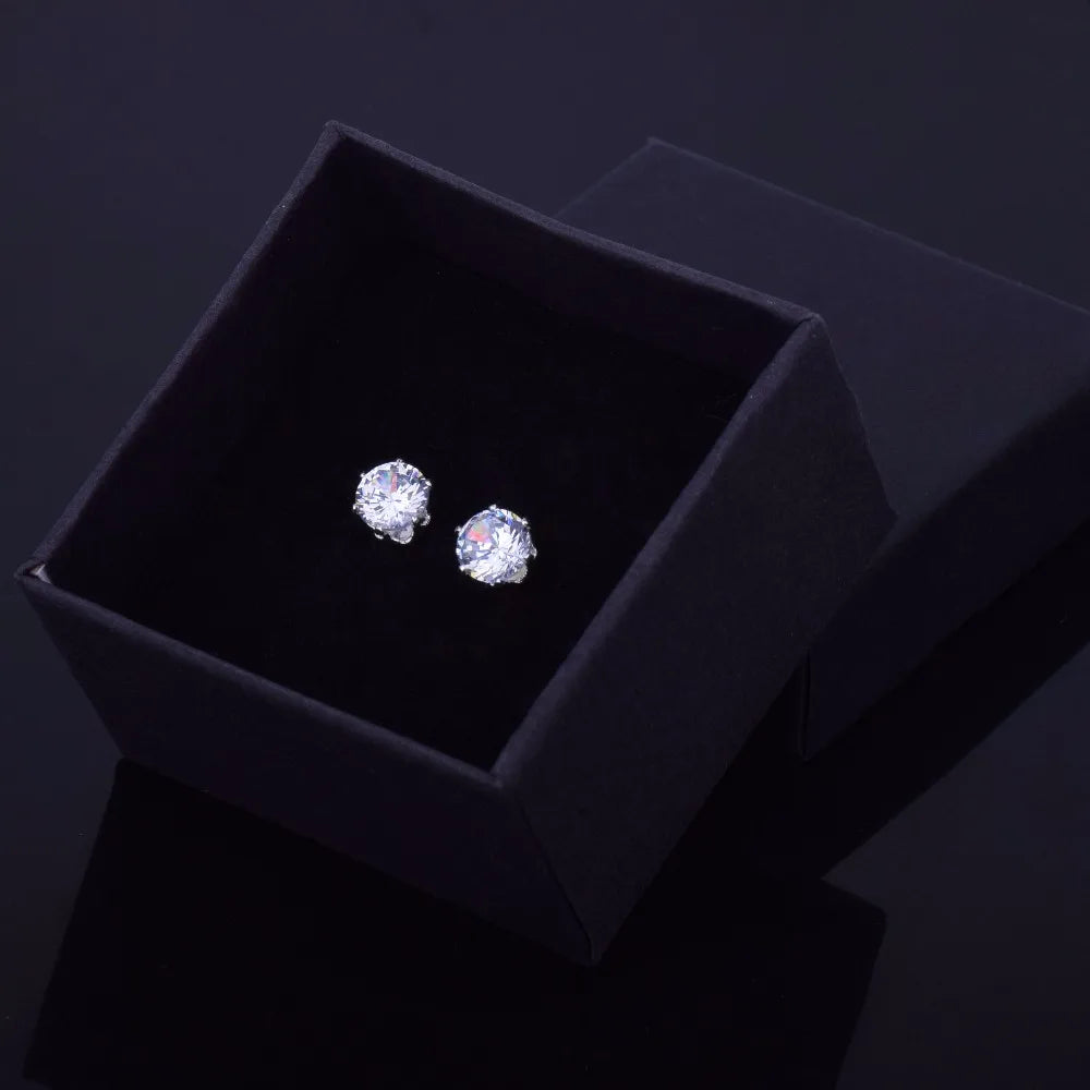 7/11 ICE 6mm/8mm AAA Zircon CZ Round Stud Earrings Hip hop Jewelry Men Copper Material Iced Bling Push-back