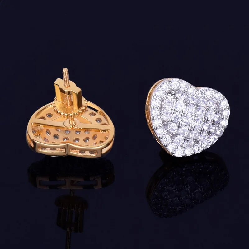 7/11 ICE Heart-shaped Earring White Color Full Cubic Zircon Women Fashion Hip Hop Jewelry for Gift 14MM