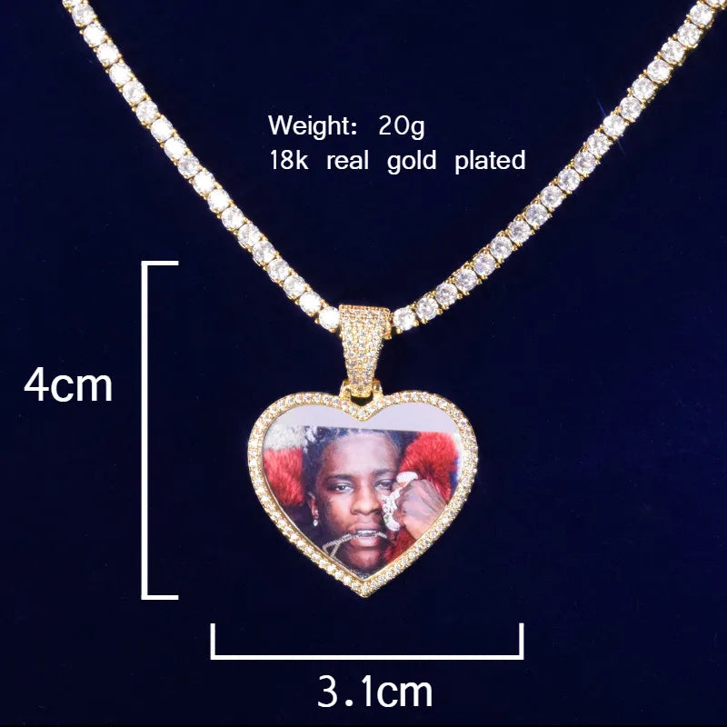 7/11 ICE Custom Made Photo Hart Medaillons Ketting & Hanger Solid Terug Goud Kleur Aaaaa Zirkoon Mannen Hip Hop Sieraden