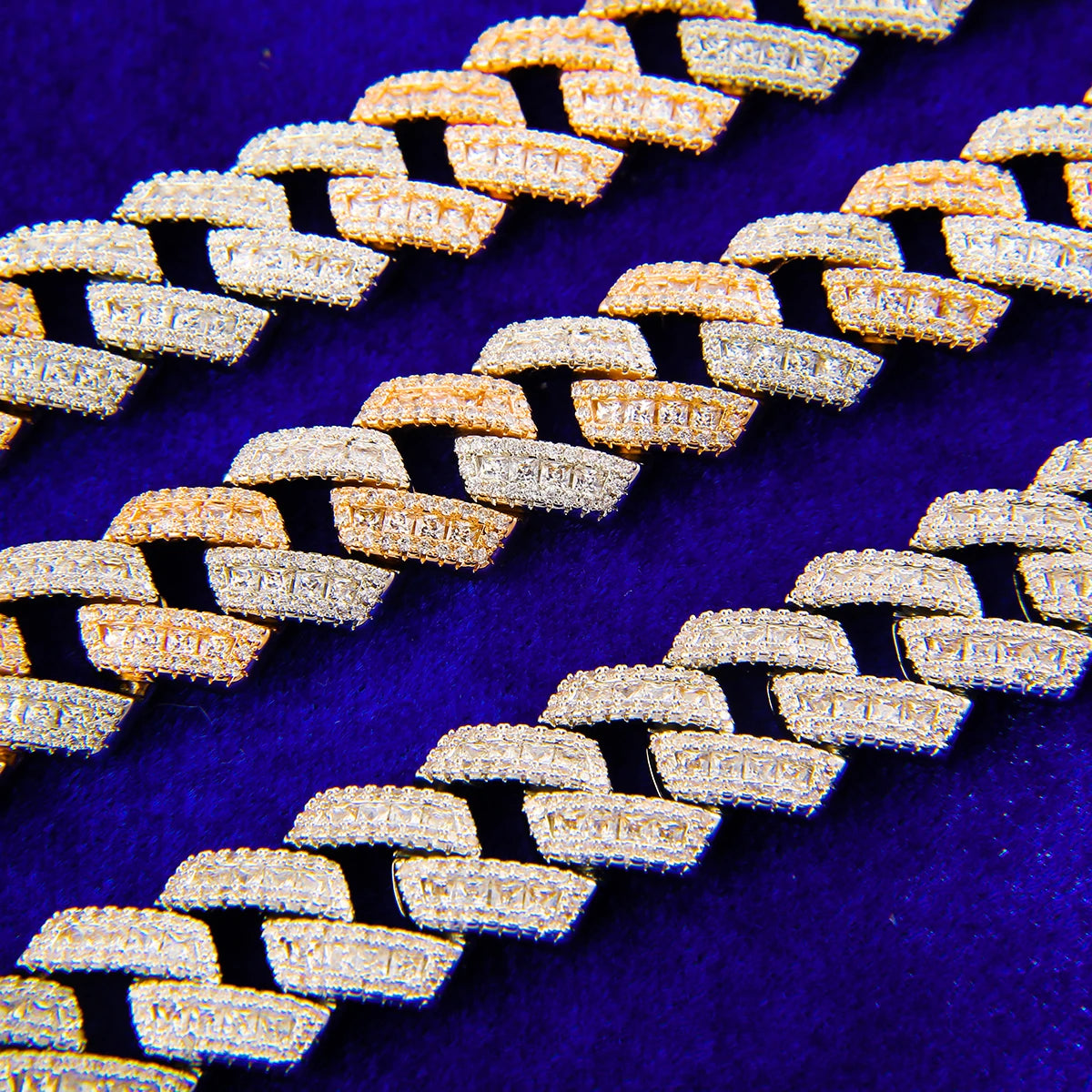 7/11 ICE Iced Out Cuban Link Chain Baguette Charms Men Necklace Real Gold Plated Hip Hop Jewelry