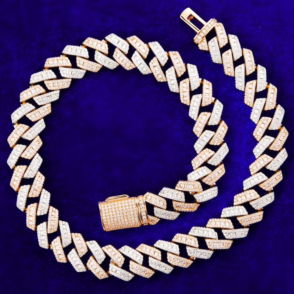 7/11 ICE Iced Out Cuban Link Chain Baguette Charms Men Necklace Real Gold Plated Hip Hop Jewelry