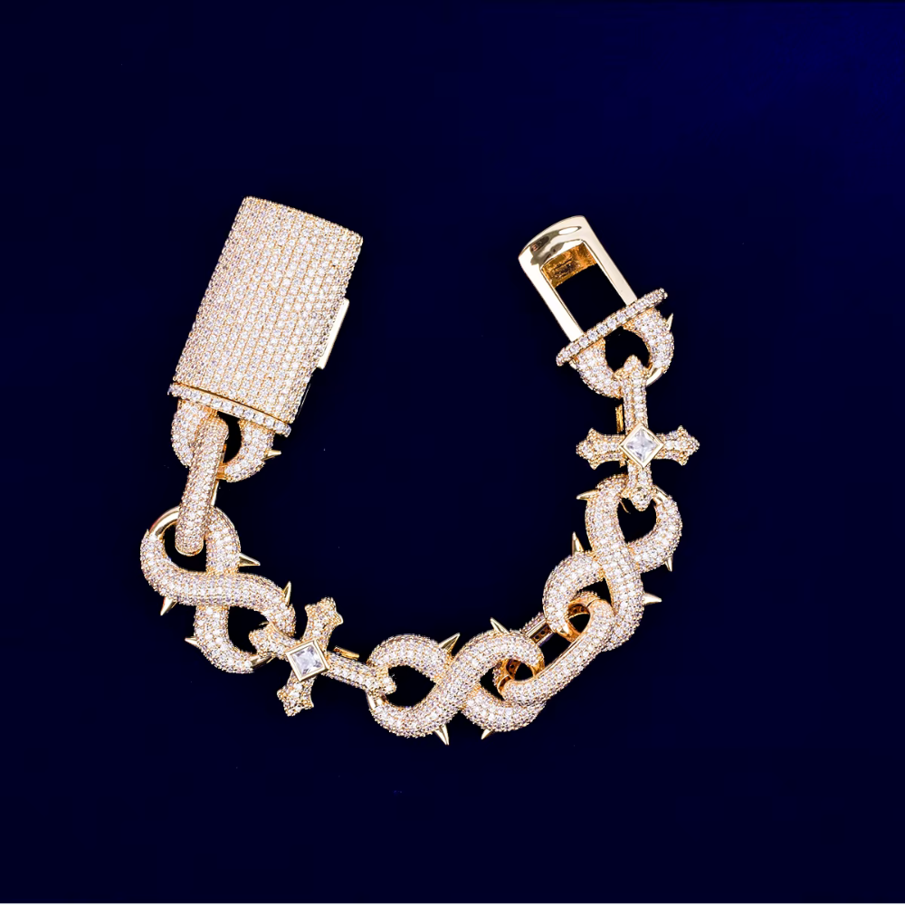 7/11 ICE Prong Cross Infinity Bracelet Cuban Link for Women Two Tone Cubic Zirconia Iced Out Charms Hip Hop Jewelry