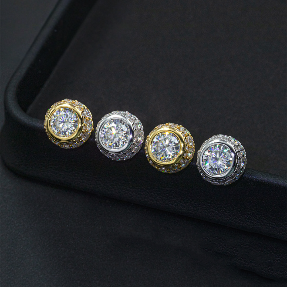 7/11 ICE Silver Moissanite VVS Round Stud Earring for Men Hip Hop Jewelry