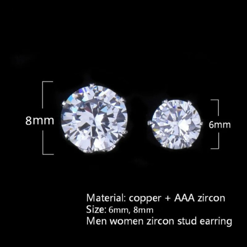 7/11 ICE 6mm/8mm AAA Zircon CZ Round Stud Earrings Hip hop Jewelry Men Copper Material Iced Bling Push-back