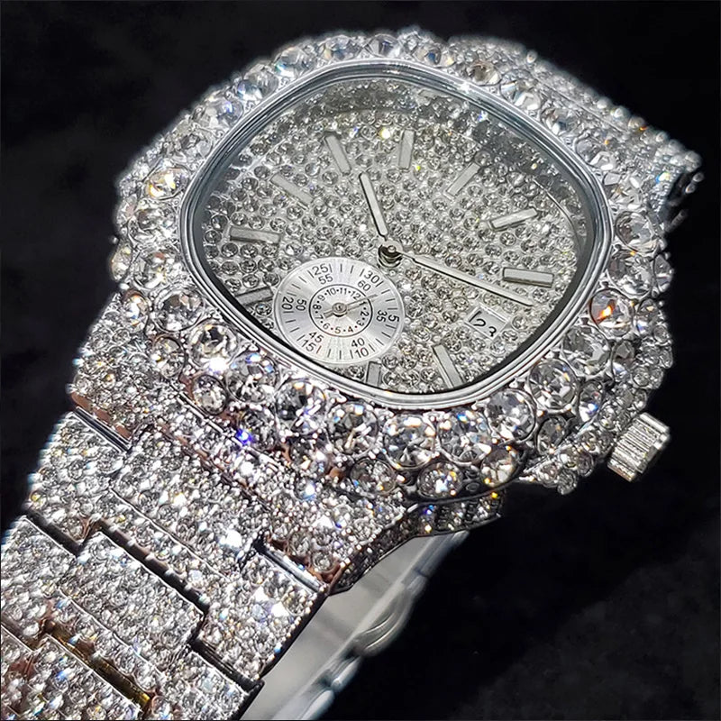 Luxe Diamant Horloge Heren Hiphop Street Style Date Display Quartz Uurwerk Iced Out Party Sieraden Polshorloge Hot Sale Product - 7/11 ICE