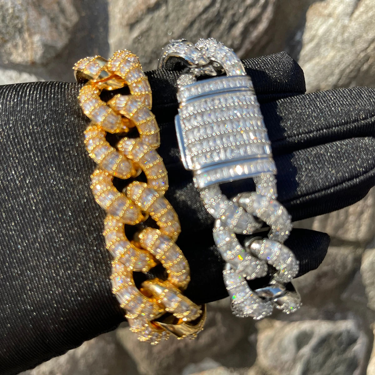 7/11 IC Baguette Cuban Link Bracelet for Men Iced Out Prong Setting Micro Pave Hip Hop Fashinon  Jewelry Gift