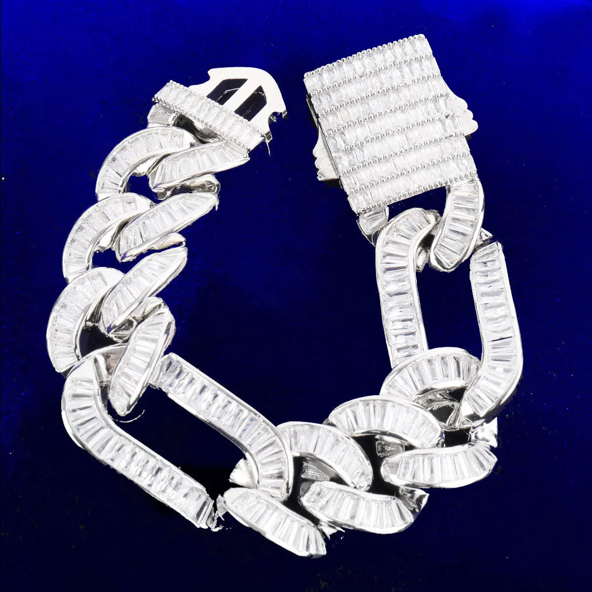 7/11 ICE Baguette Figaro Bracelet for Men Cuban Link Real Gold Plated Cubic Zirconia Hip Hop Jewelry