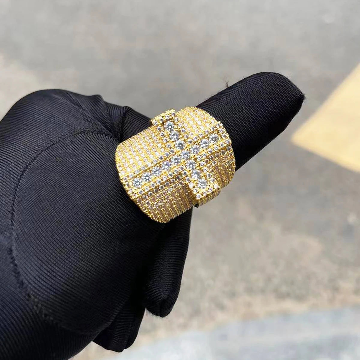 7/11 ICE Cross Ring for Men Iced Out Real Gold Plated Bling Fashion Rapper Hip Hop Jewelry 2022 Dropshipping Best Selling