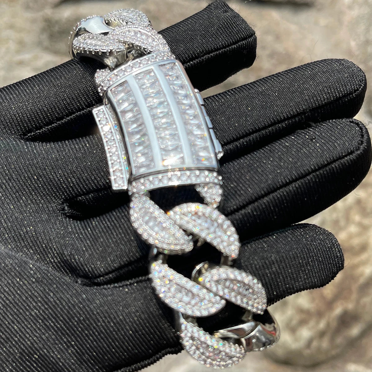 7/11 ICE Baguette Cubaanse Link Armband Voor Mannen Iced Out Griffenzetting Ketting Choker Real Vergulde Hip Hop Sieraden