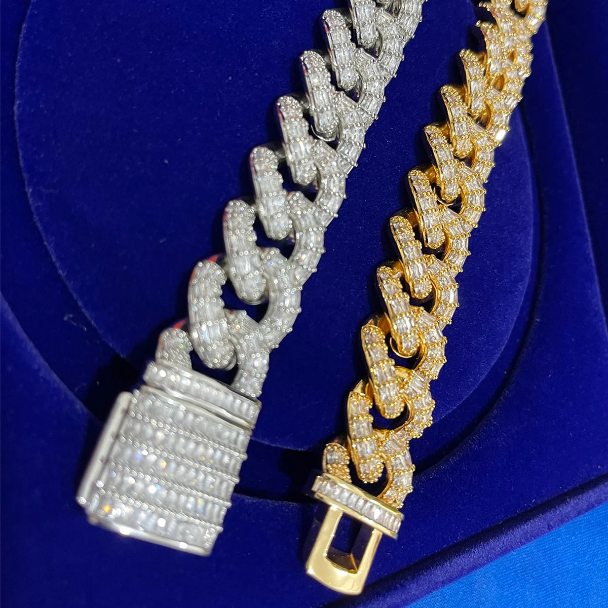 7/11 IC Baguette Cuban Link Bracelet for Men Iced Out Prong Setting Micro Pave Hip Hop Fashinon  Jewelry Gift