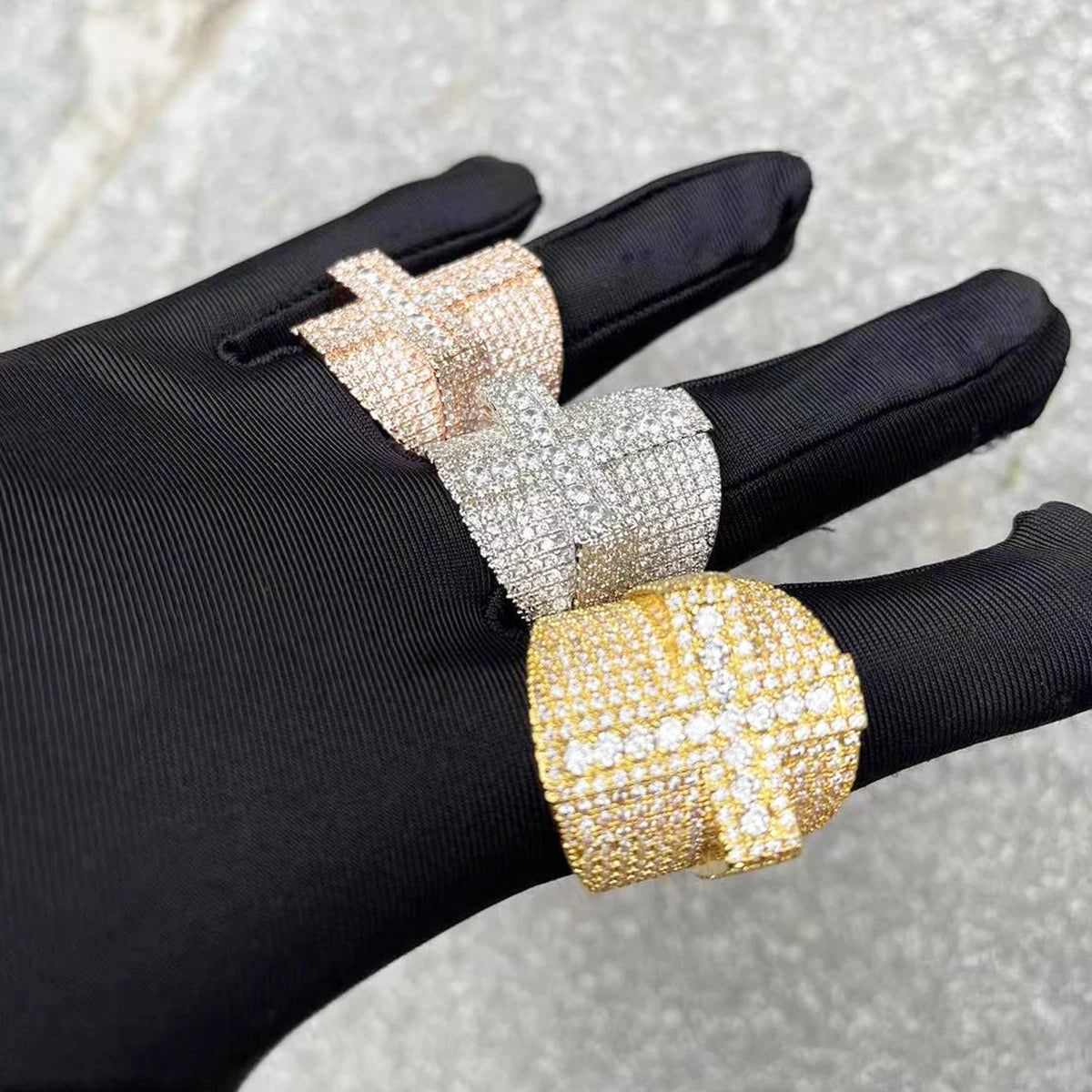 7/11 ICE Cross Ring for Men Iced Out Real Gold Plated Bling Fashion Rapper Hip Hop Jewelry 2022 Dropshipping Best Selling