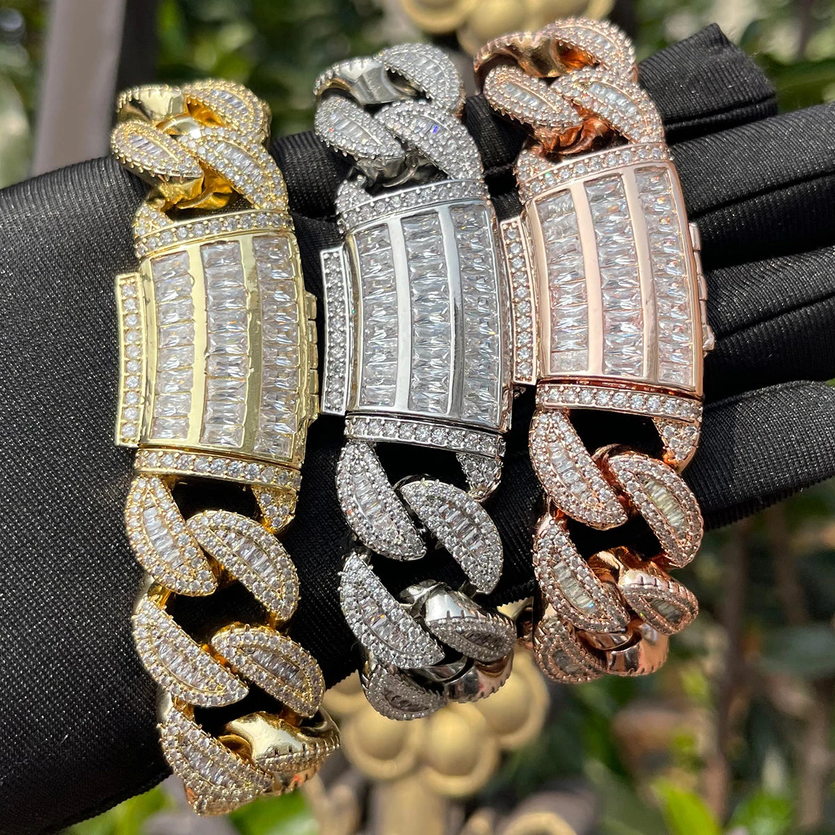 7/11 ICE Baguette Cubaanse Link Armband Voor Mannen Iced Out Griffenzetting Ketting Choker Real Vergulde Hip Hop Sieraden