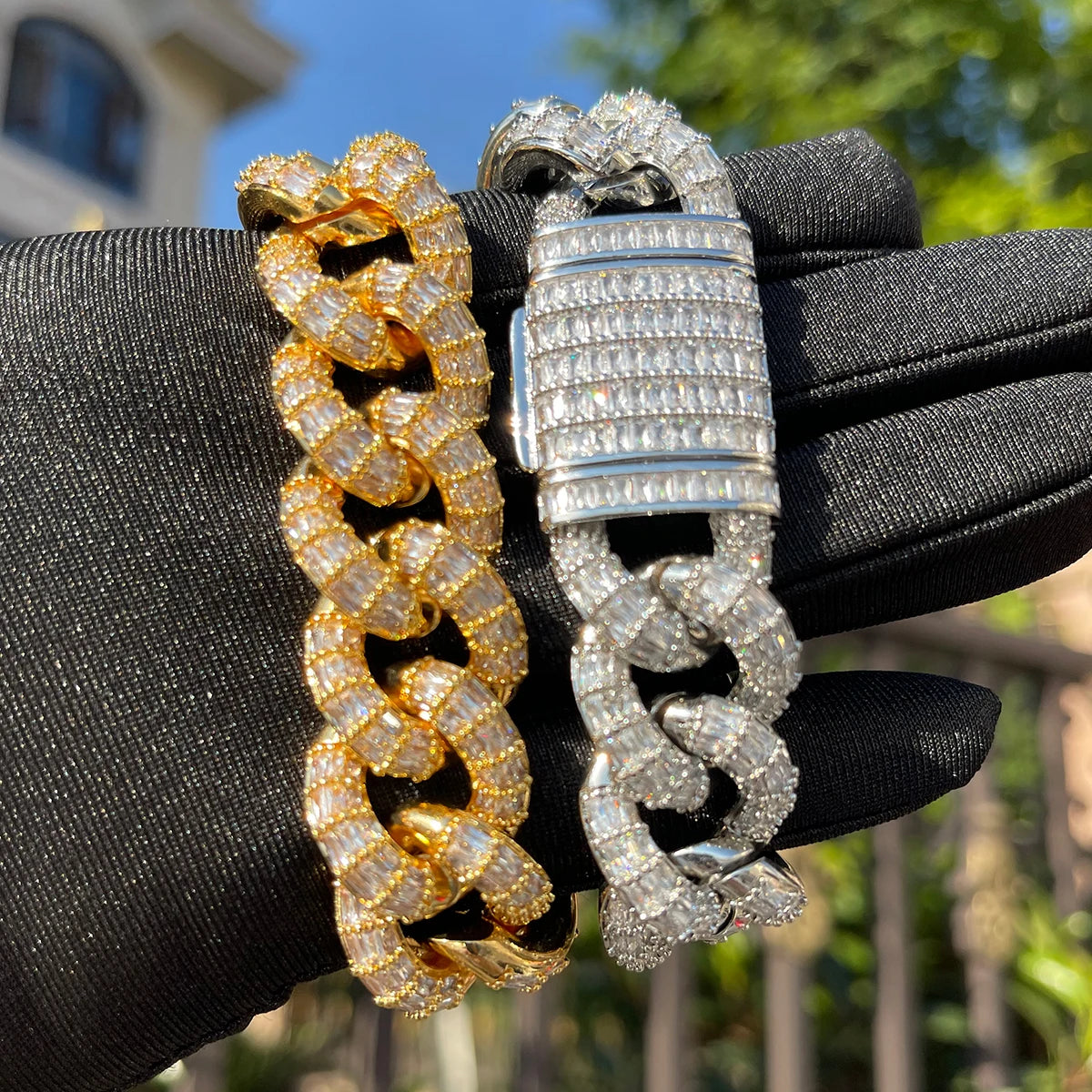 7/11 IC Baguette Cuban Link Bracelet for Men Iced Out Prong Setting Micro Pave Hip Hop Fashinon  Jewelry Gift