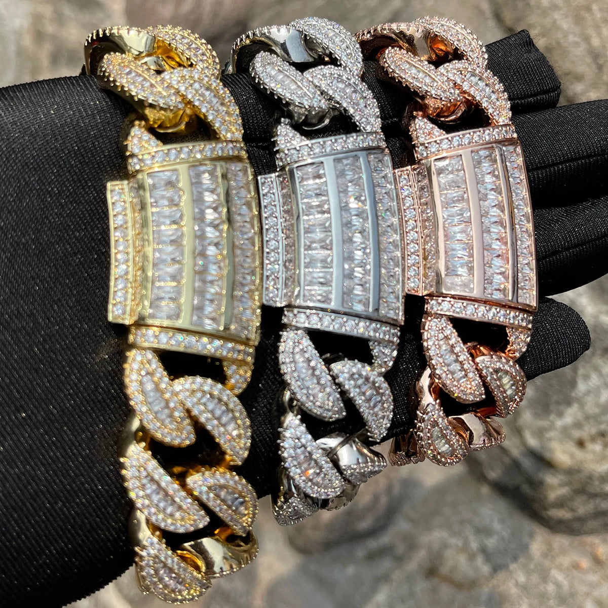 7/11 ICE Baguette Cubaanse Link Armband Voor Mannen Iced Out Griffenzetting Ketting Choker Real Vergulde Hip Hop Sieraden